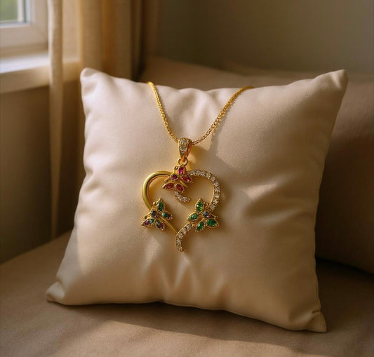 18K Gold Colour Polish Heart Shape Pendant with Chain and Extension