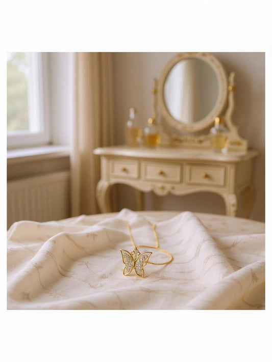 18K Gold Colour Polish Butterfly Pendant with Chain and Extension