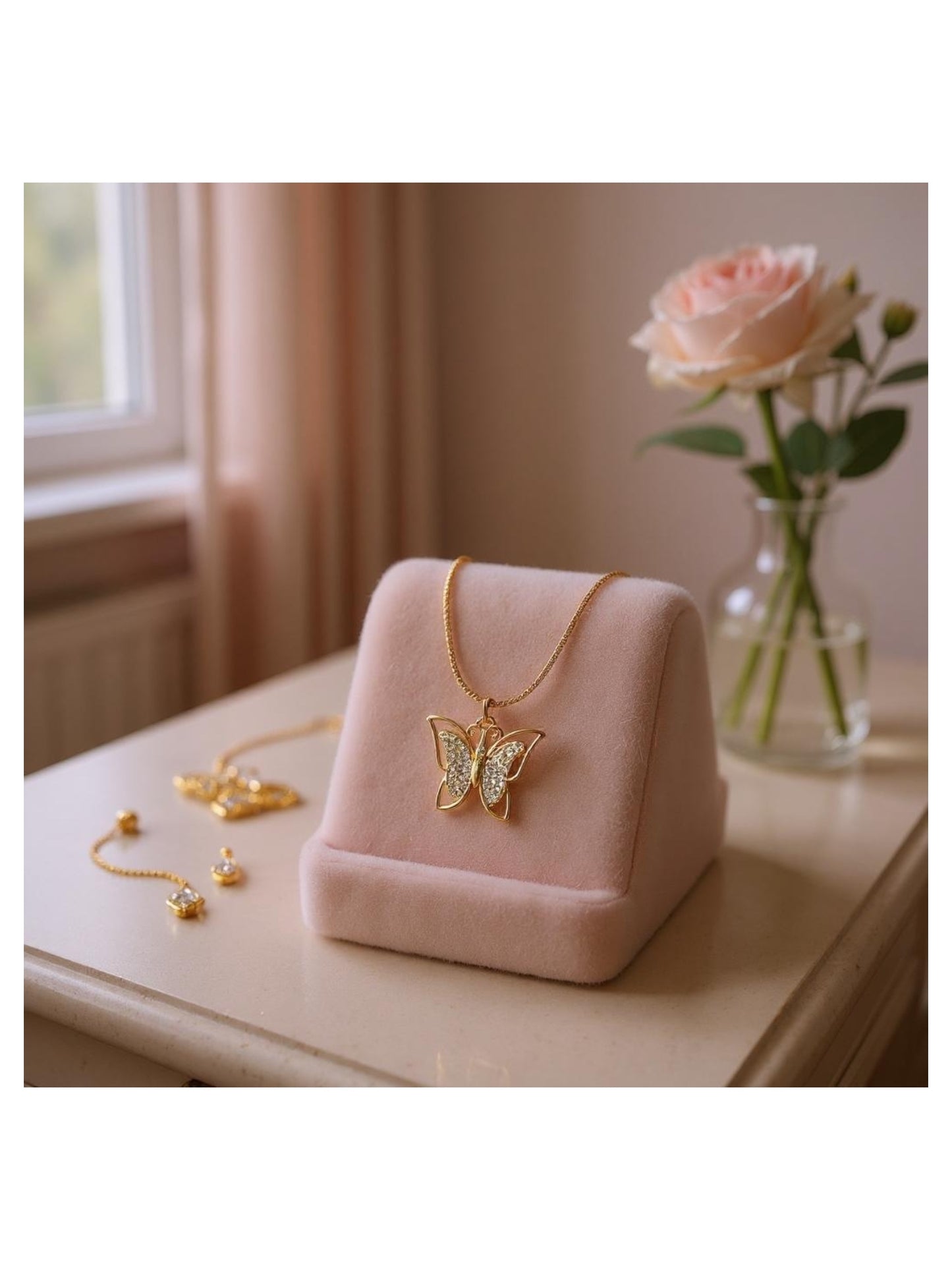 18K Gold Colour Polish Butterfly Pendant with Chain and Extension