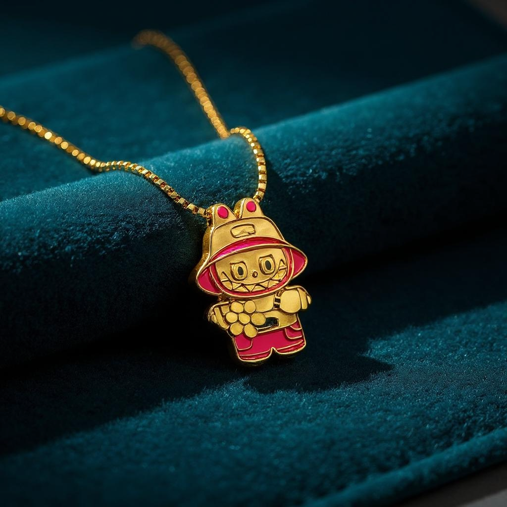 18K Gold Colour Polish Labubu Pendant with Chain and Extension