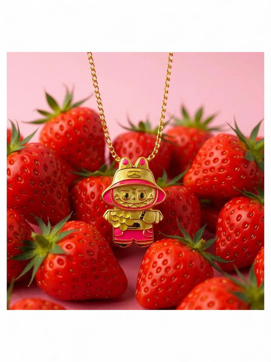 18K Gold Colour Polish Labubu Pendant with Chain and Extension