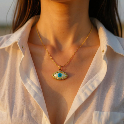 18K Gold Colour Polish Evil Eye Pendant with Chain and Extension