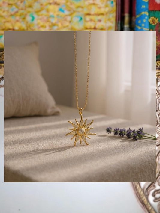 18K Gold Colour Polish Sun Shape Pendent with Chaim & Extension