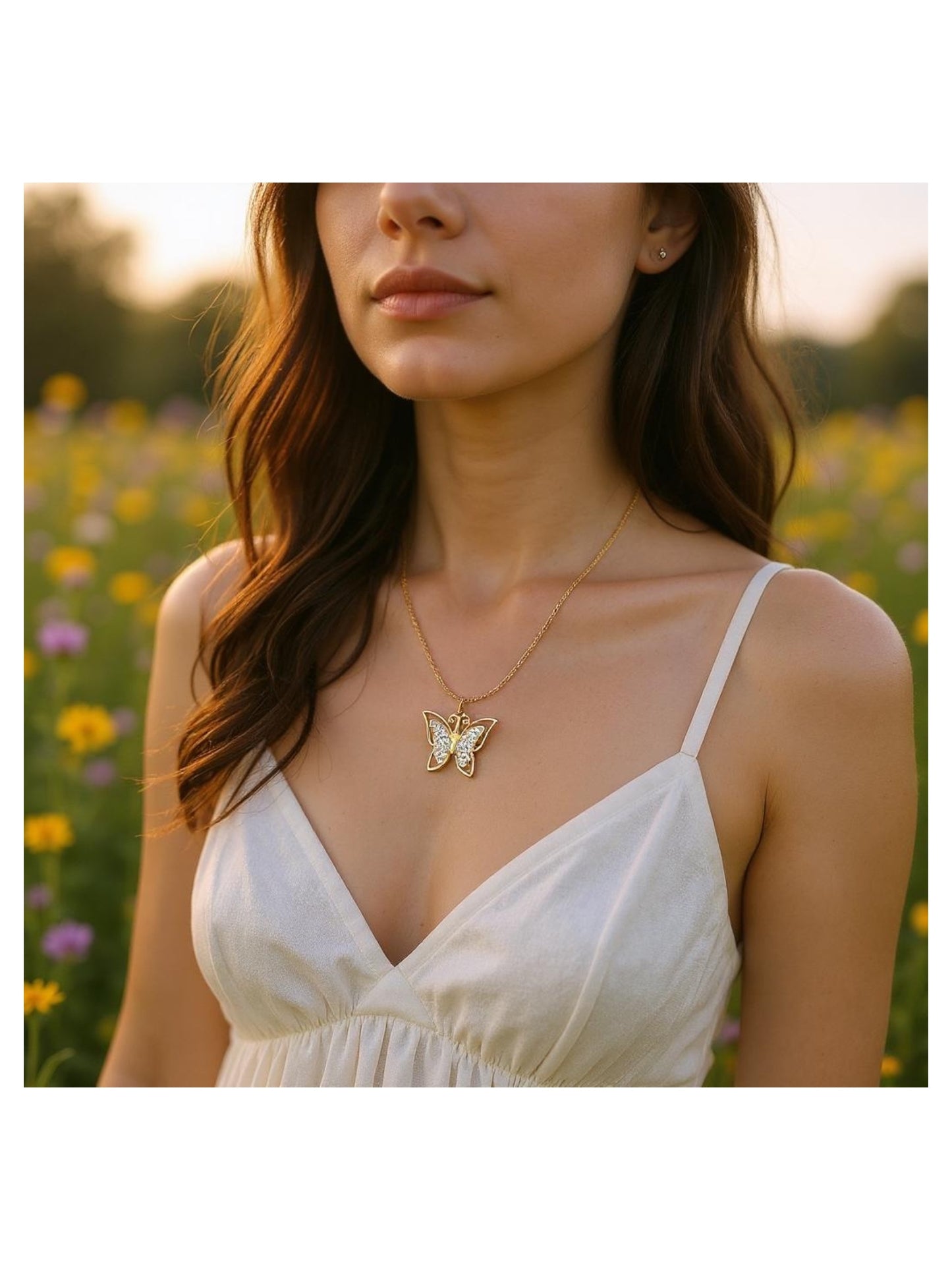 18K Gold Colour Polish Butterfly Pendant with Chain and Extension