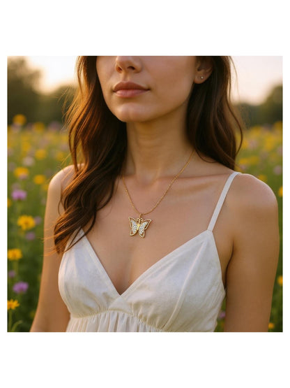 18K Gold Colour Polish Butterfly Pendant with Chain and Extension