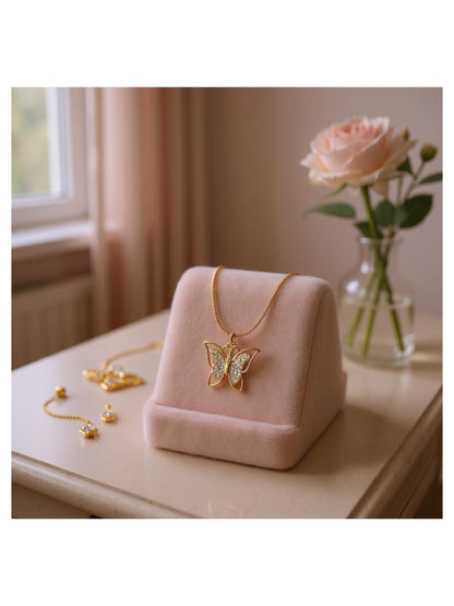 18K Gold Colour Polish Butterfly Pendant with Chain and Extension