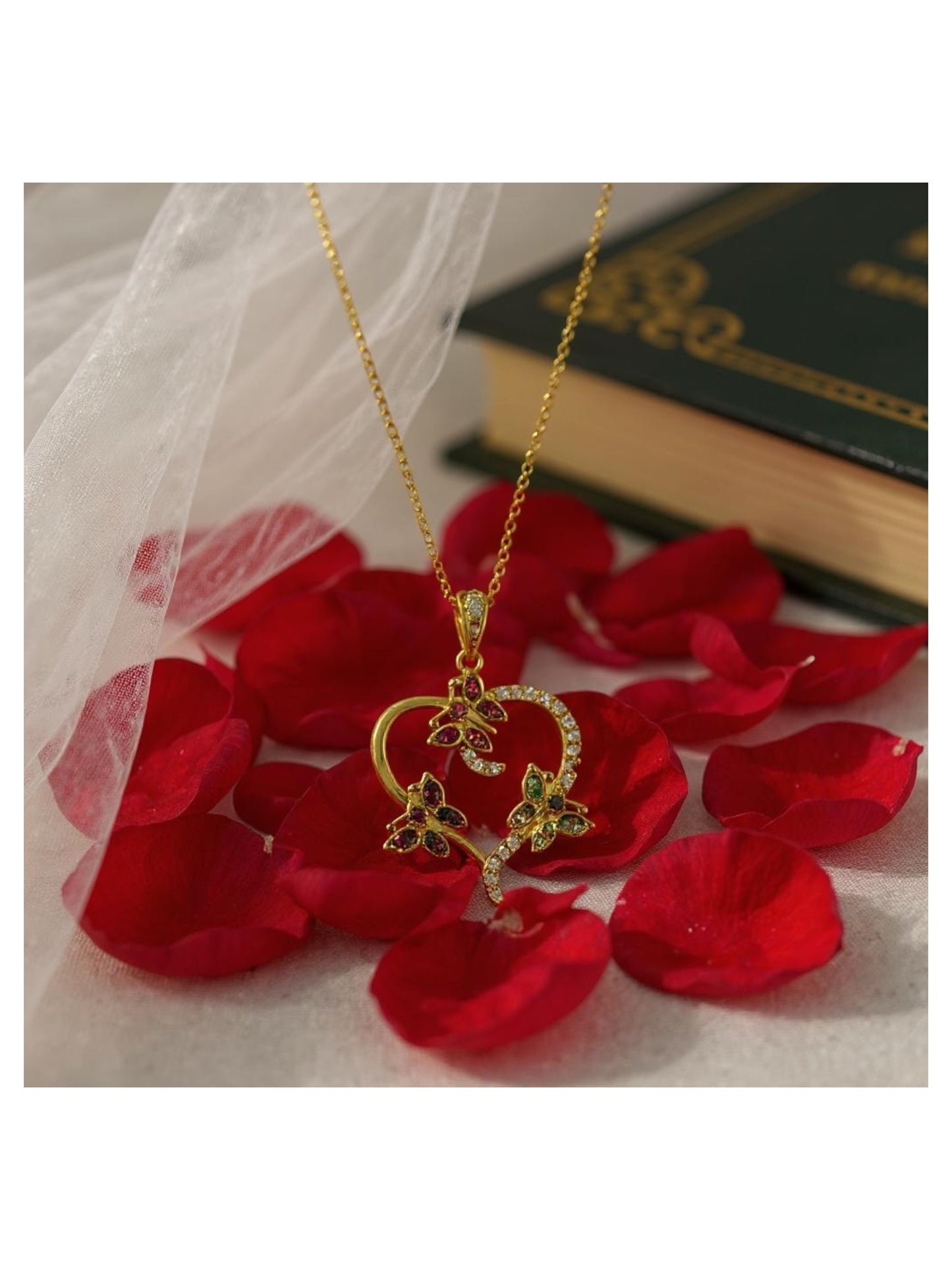 18K Gold Colour Polish Heart Shape Pendant with Chain and Extension
