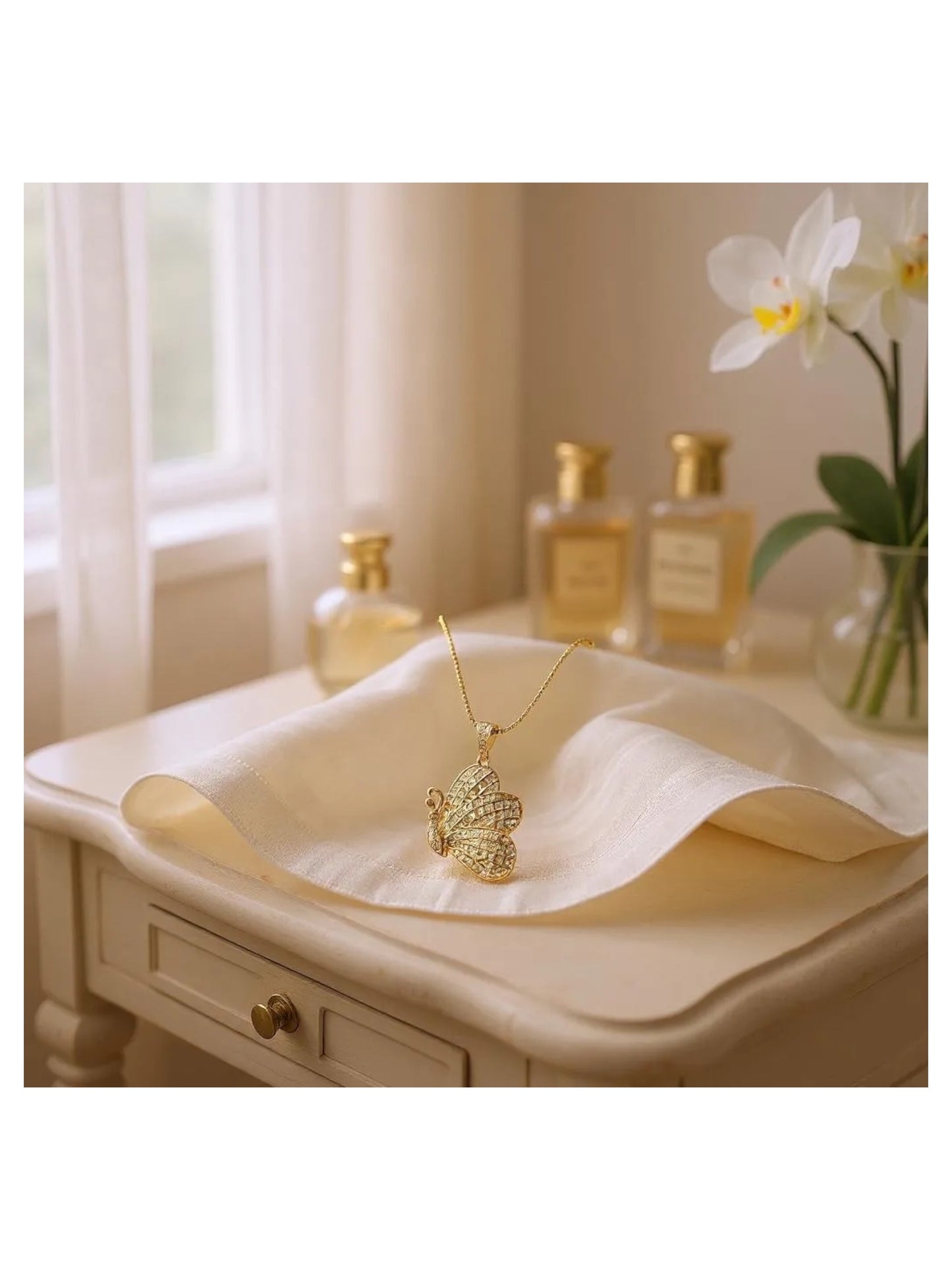 18K Gold Colour Polish Butterfly Shape Pendant with Chain and Extension