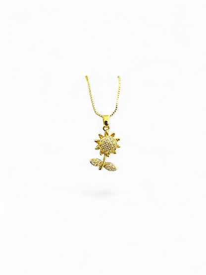 18K Gold Colour Polish Sun Flower Pendant with Chain and Extension