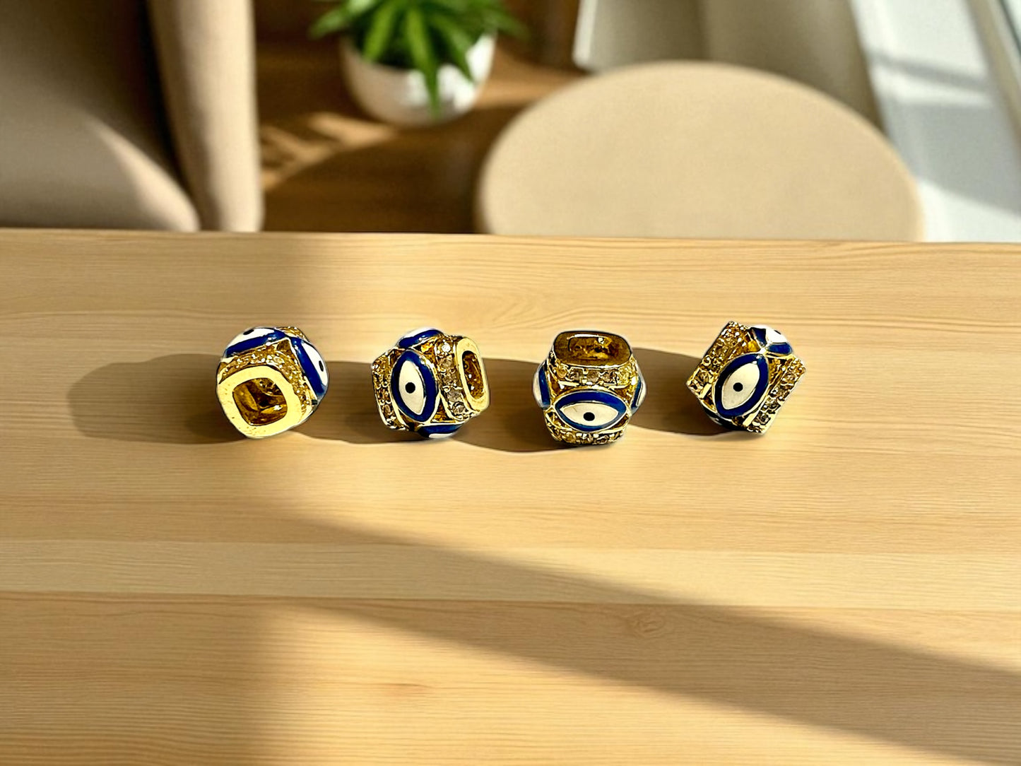 Evil Eye Charm Balls Round Beads for Jewelry Making – Pack of 2