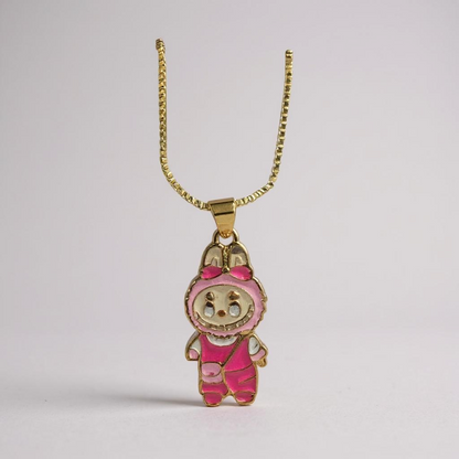 18K Gold Colour Polish Labubu Pendant Light Pink Colour with Chain and Extension