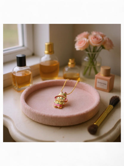 18K Gold Colour Polish Labubu Pendant with Chain and Extension