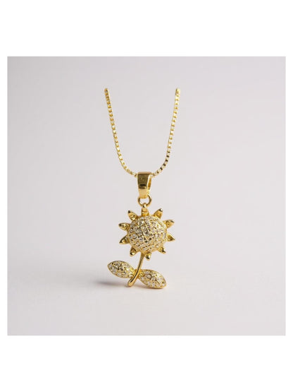 18K Gold Colour Polish Sun Flower Pendant with Chain and Extension