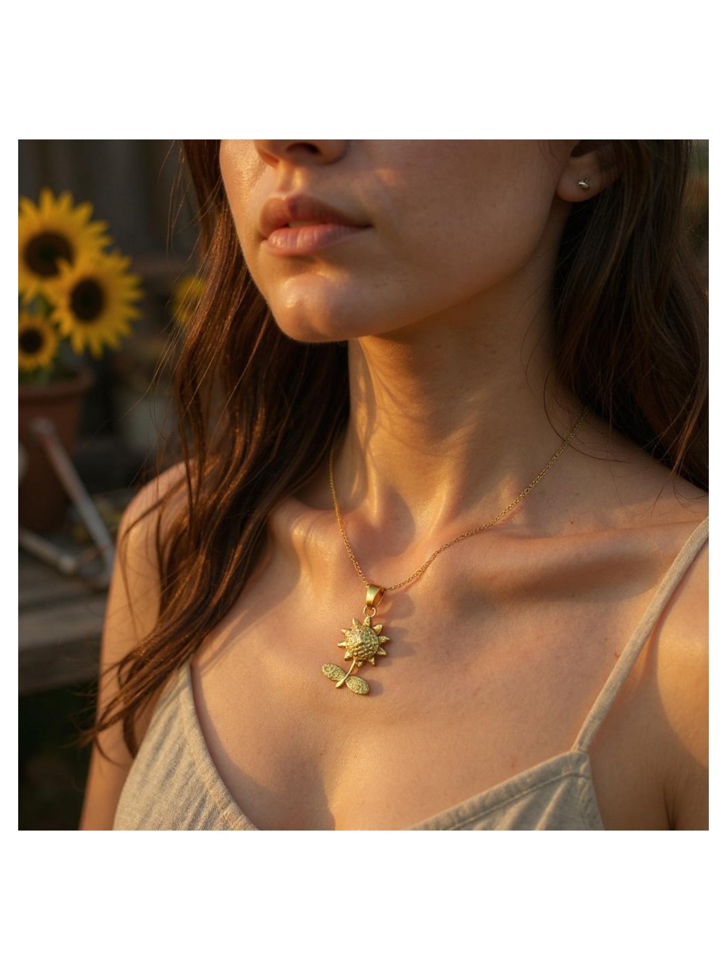 18K Gold Colour Polish Sun Flower Pendant with Chain and Extension